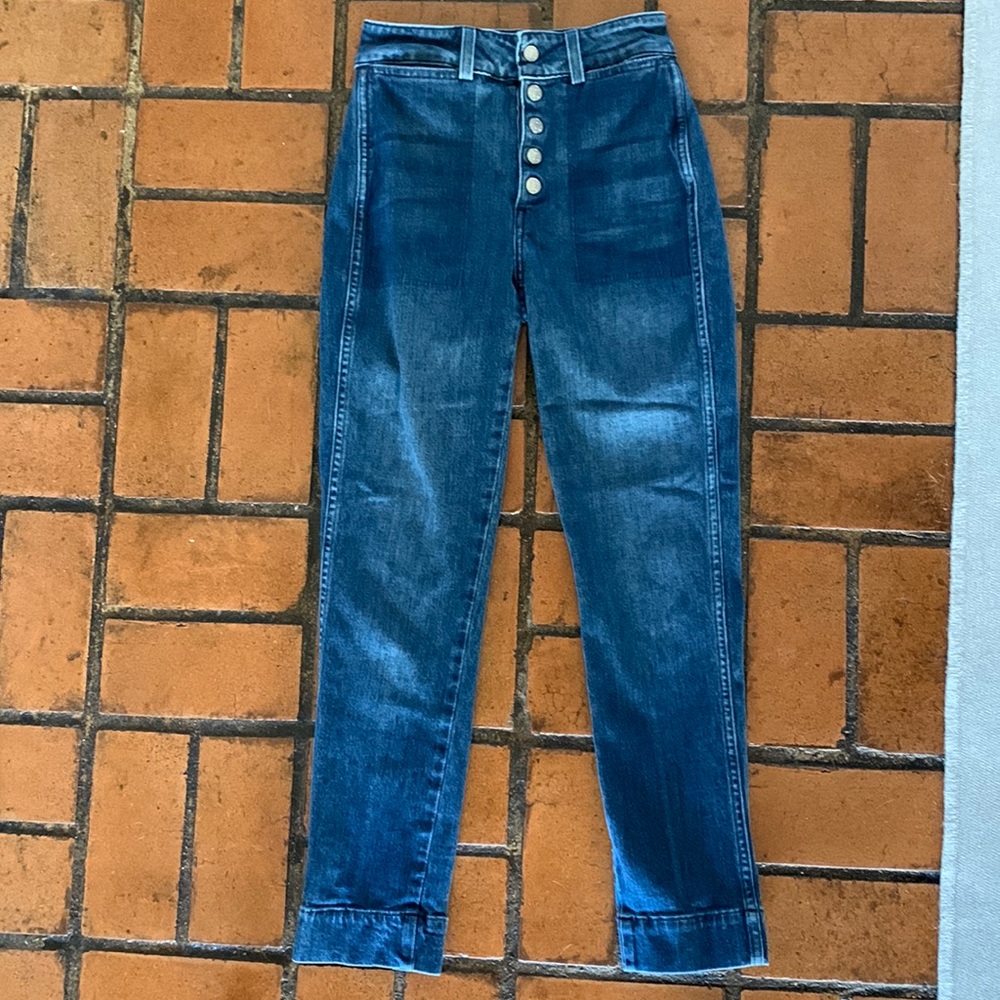 AMO Audrey Jean with snaps. Shadow play (dark denim) color. Size 24.